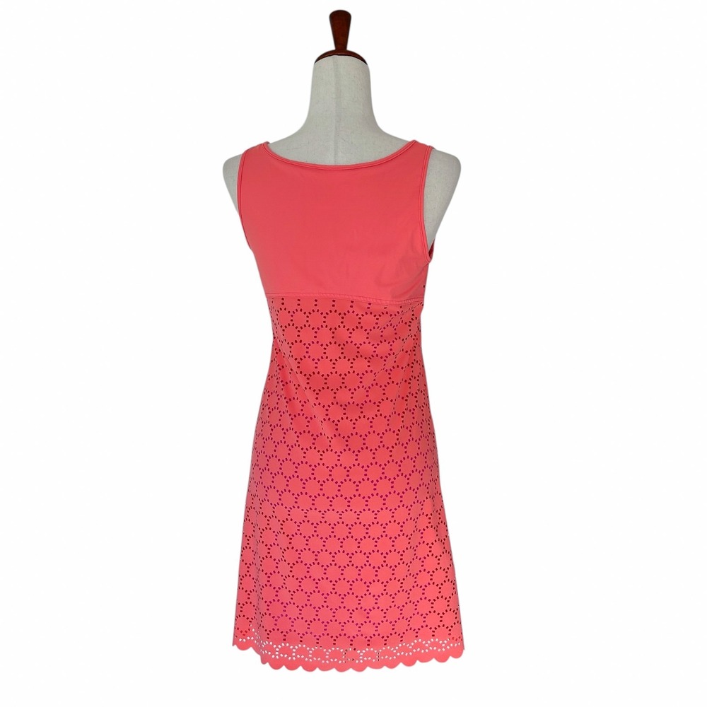 Title Nine Dress Size Small "Nimblene" Coral & Pink Illusion Laser Cut Midi‎ - Picture 6 of 12
